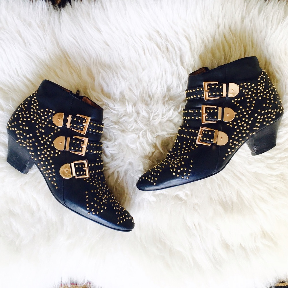 Jeffrey Campbell Black and Gold Ankle Boots